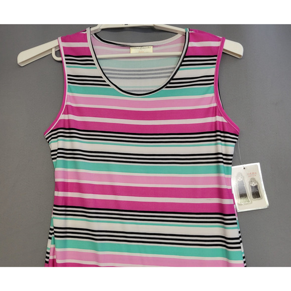 Bobbie Brooks Maxi Dress Womens Medium Striped Soft Pink Blue Sleeveless New - Picture 4 of 11